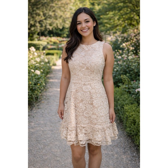 Altar'd State Dresses & Skirts - Altar'd State Beige Lace Over-Lay Fit Fairy Dress Sz M